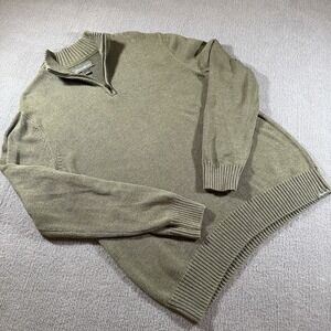 Eddie‎ Bauer Sweater Mens Large 100% Cotton Green 1/4 Zip Pullover Outdoor